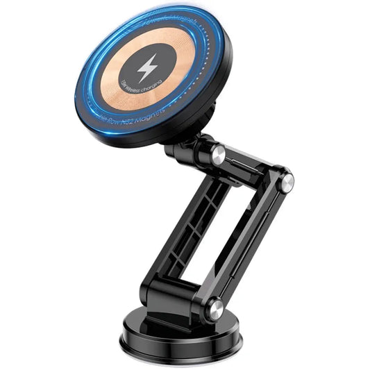 JMT-443850 15W Wireless Charger Magnetic Car Phone Holder with 360° Rotation and Foldable Design for Dashboard Use