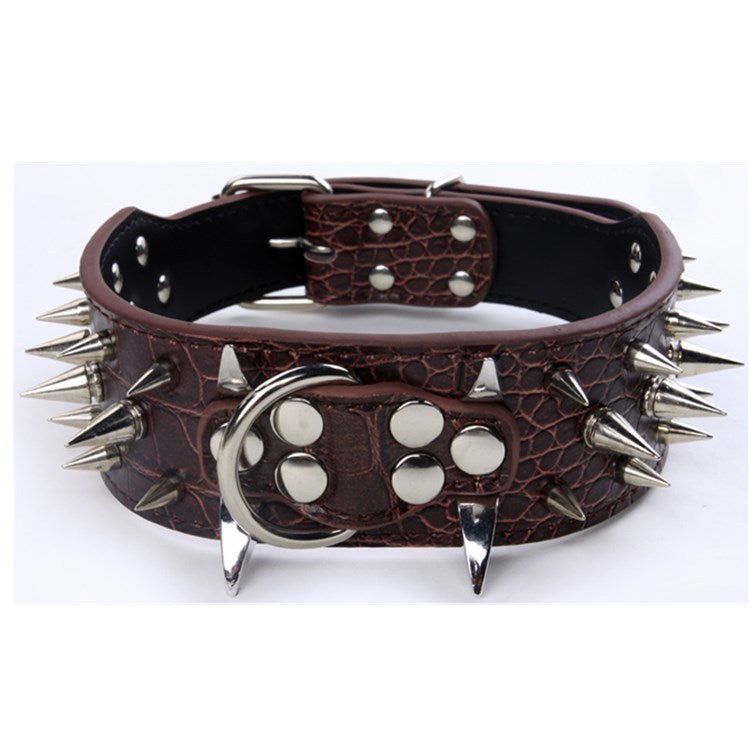 JMT-443850 Spiked Leather Dog Collar with Adjustable Fit for Large Breeds