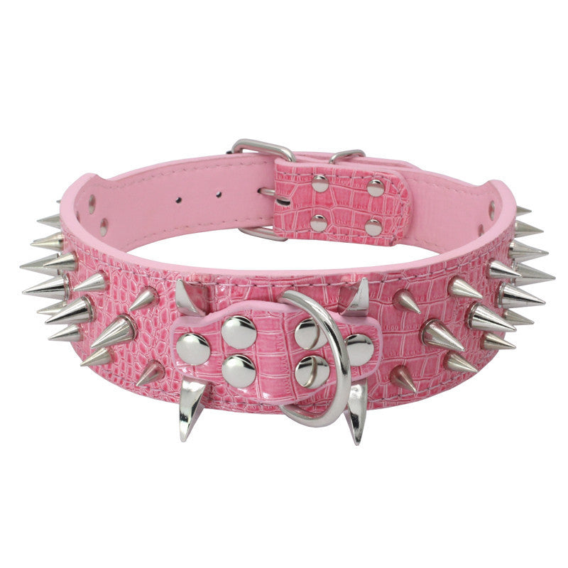 JMT-443850 Spiked Leather Dog Collar with Adjustable Fit for Large Breeds