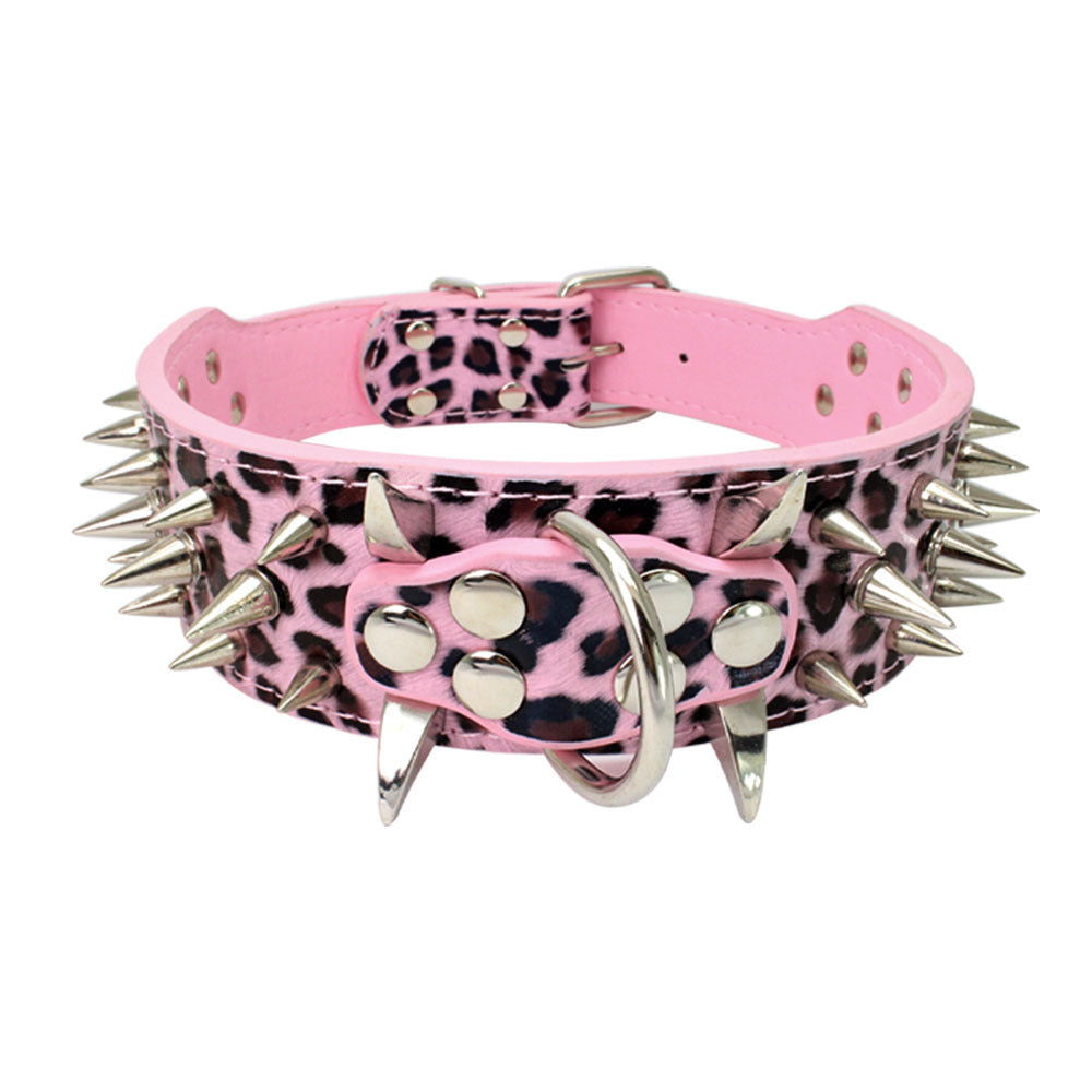 JMT-443850 Spiked Leather Dog Collar with Adjustable Fit for Large Breeds