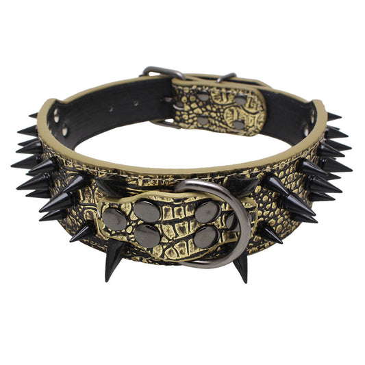 JMT-443850 Spiked Leather Dog Collar with Adjustable Fit for Large Breeds