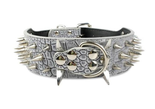 JMT-443850 Spiked Leather Dog Collar with Adjustable Fit for Large Breeds