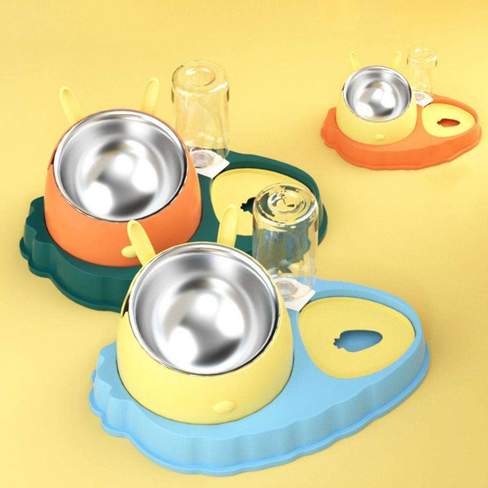 JMT-444362 Dog and Cat Double Bowl Stainless Steel Feeding Tool with Tilt Design and Antiskid Bottom