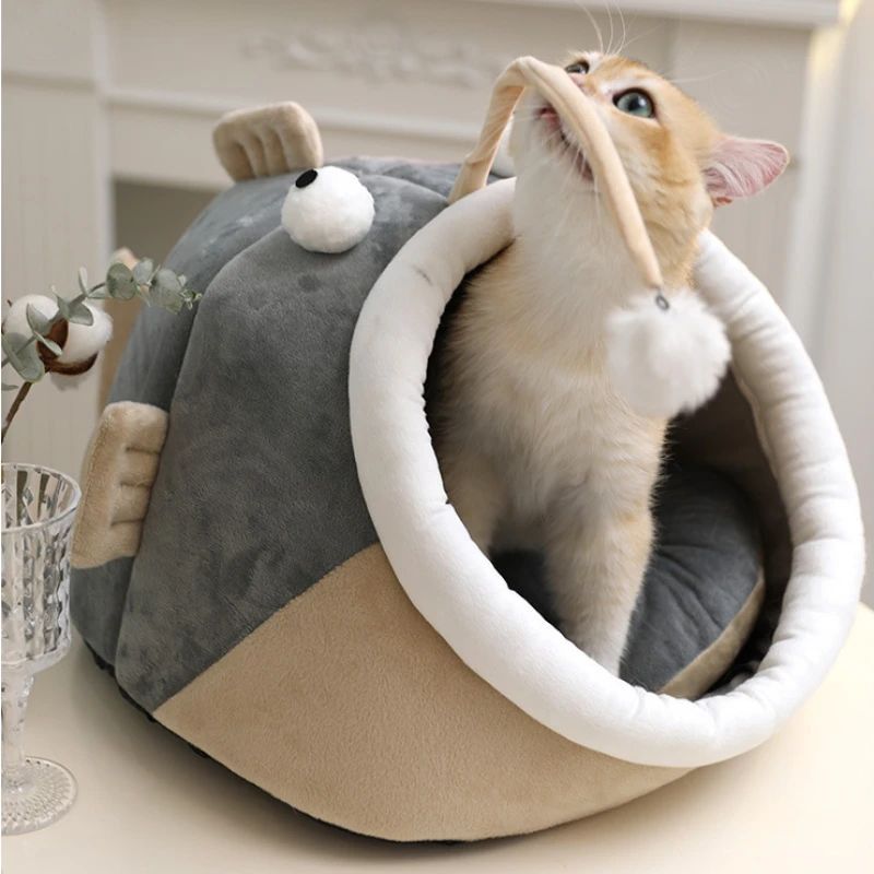 JMT-444490 Cozy Multifunctional Cat Nest with Deerskin Velvet for Small Dogs and Multiple Cats