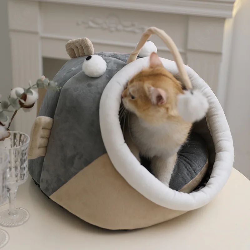 JMT-444490 Cozy Multifunctional Cat Nest with Deerskin Velvet for Small Dogs and Multiple Cats