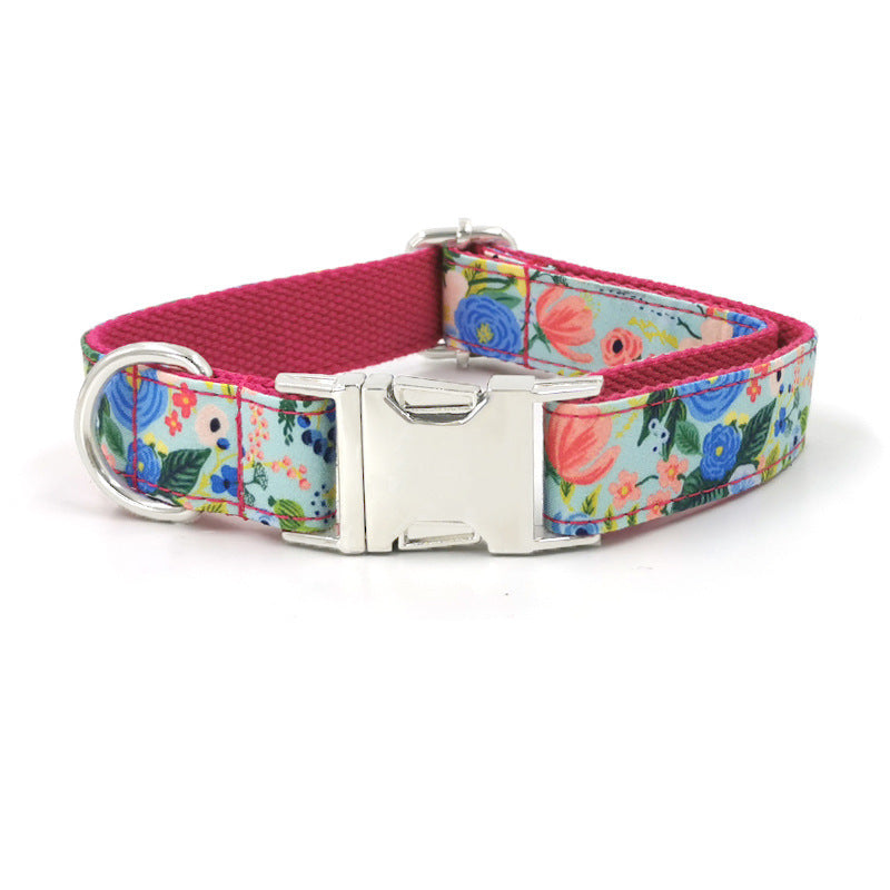 JMT-444682 Red Midsummer Garden Bow Tie Pet Collar with Leash - Polyester Material, Available in Multiple Sizes