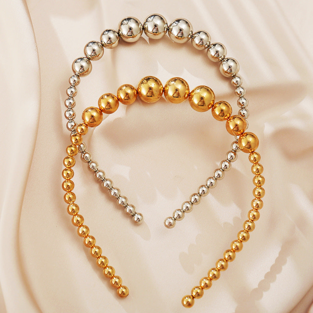 JMT-444874 Creative Retro Women's Alloy Headwear Set with Geometric Styling - Round Bead Hair Band in Gold and Silver