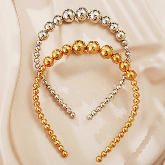 JMT-444874 Creative Retro Women's Alloy Headwear Set with Geometric Styling - Round Bead Hair Band in Gold and Silver