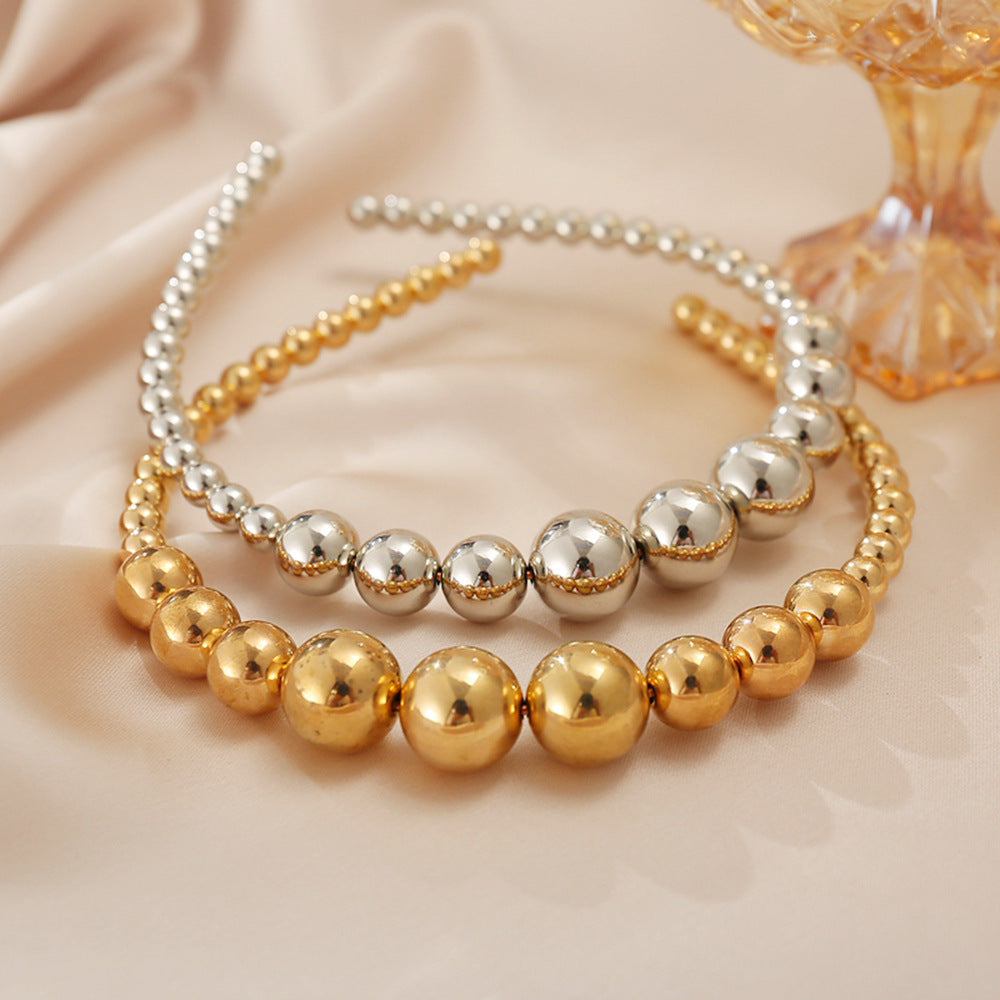 JMT-444874 Creative Retro Women's Alloy Headwear Set with Geometric Styling - Round Bead Hair Band in Gold and Silver