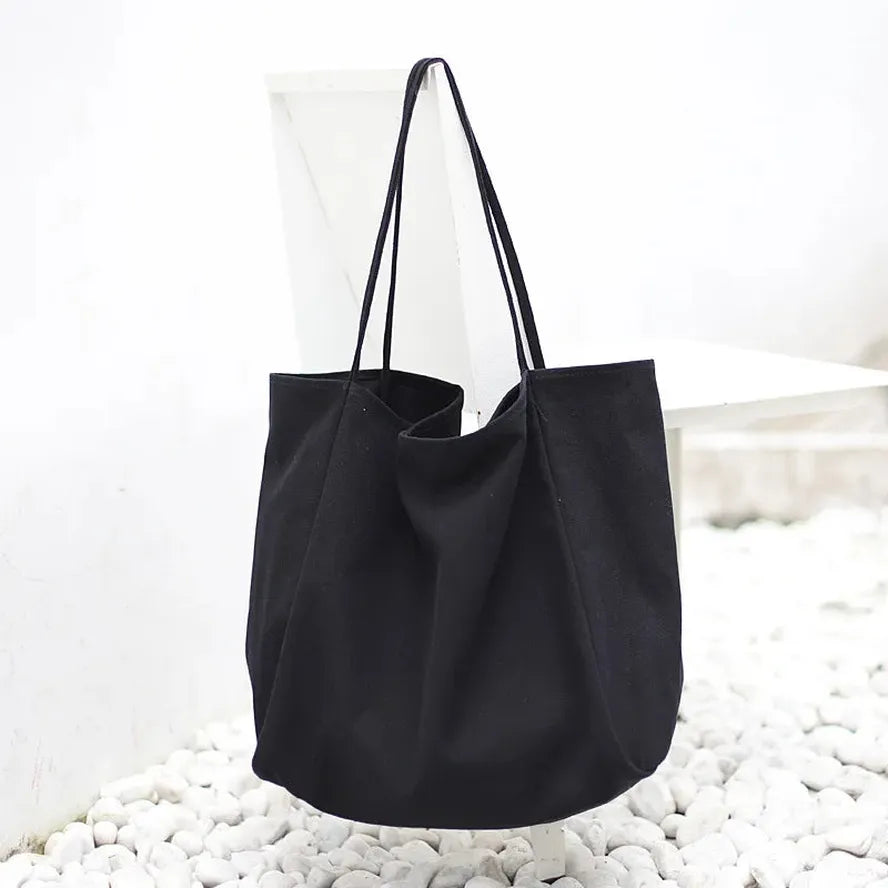 JMT-444874 Korean Style Large Canvas Shopping Bag - Simple Retro Shoulder Sling Bag