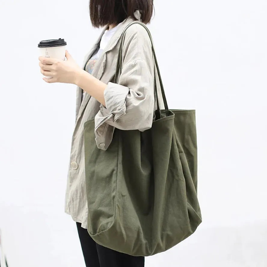 JMT-444874 Korean Style Large Canvas Shopping Bag - Simple Retro Shoulder Sling Bag