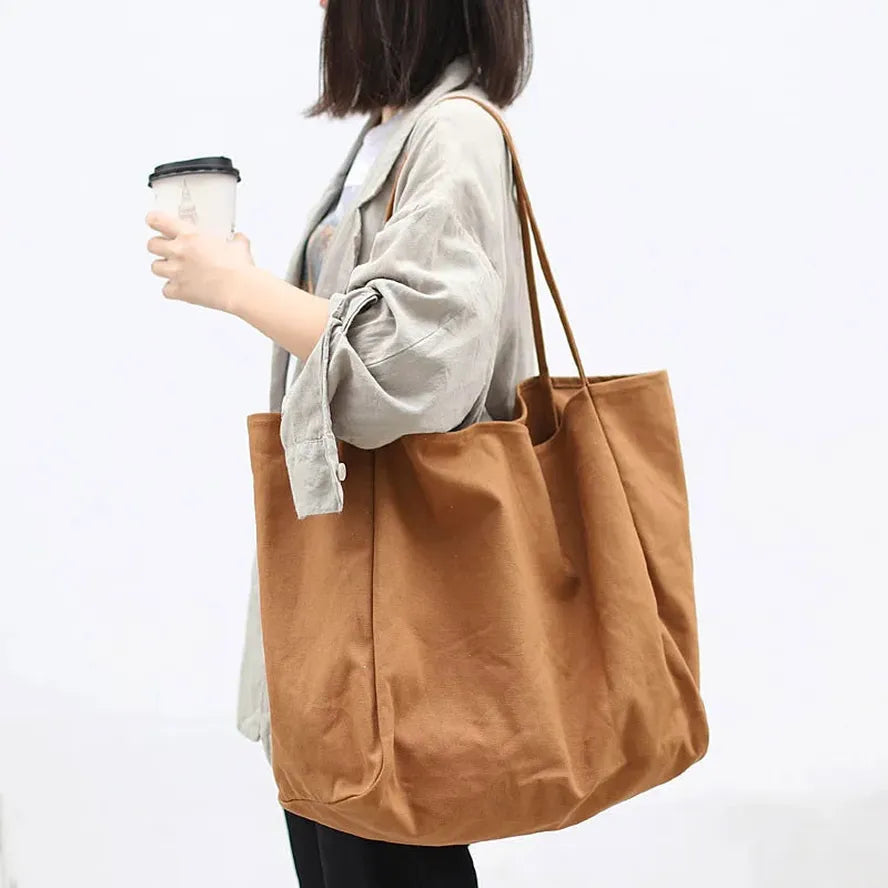 JMT-444874 Korean Style Large Canvas Shopping Bag - Simple Retro Shoulder Sling Bag