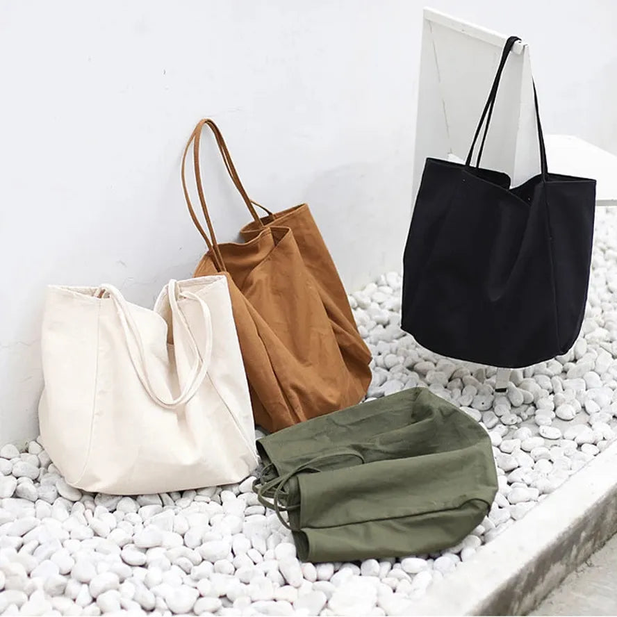 JMT-444874 Korean Style Large Canvas Shopping Bag - Simple Retro Shoulder Sling Bag