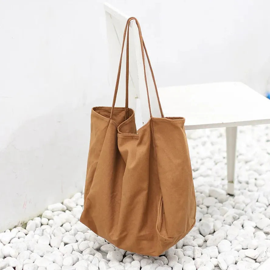 JMT-444874 Korean Style Large Canvas Shopping Bag - Simple Retro Shoulder Sling Bag