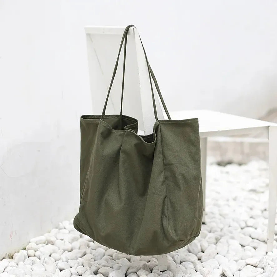 JMT-444874 Korean Style Large Canvas Shopping Bag - Simple Retro Shoulder Sling Bag