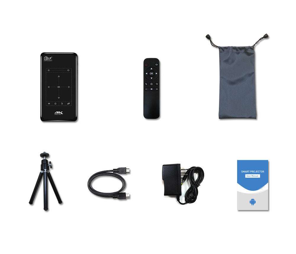 JMT-445514 4K HD DLP Projector with Bluetooth, Dual-Band WiFi, and Android System - Portable with Tripod and Remote Control