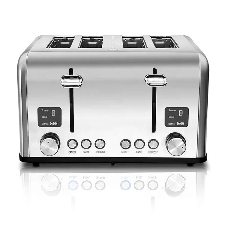 JMT-446282 Four-Slice Stainless Steel Electric Toaster with LED Display for Versatile Breakfast Preparation