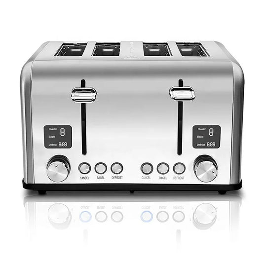JMT-446282 Four-Slice Stainless Steel Electric Toaster with LED Display for Versatile Breakfast Preparation