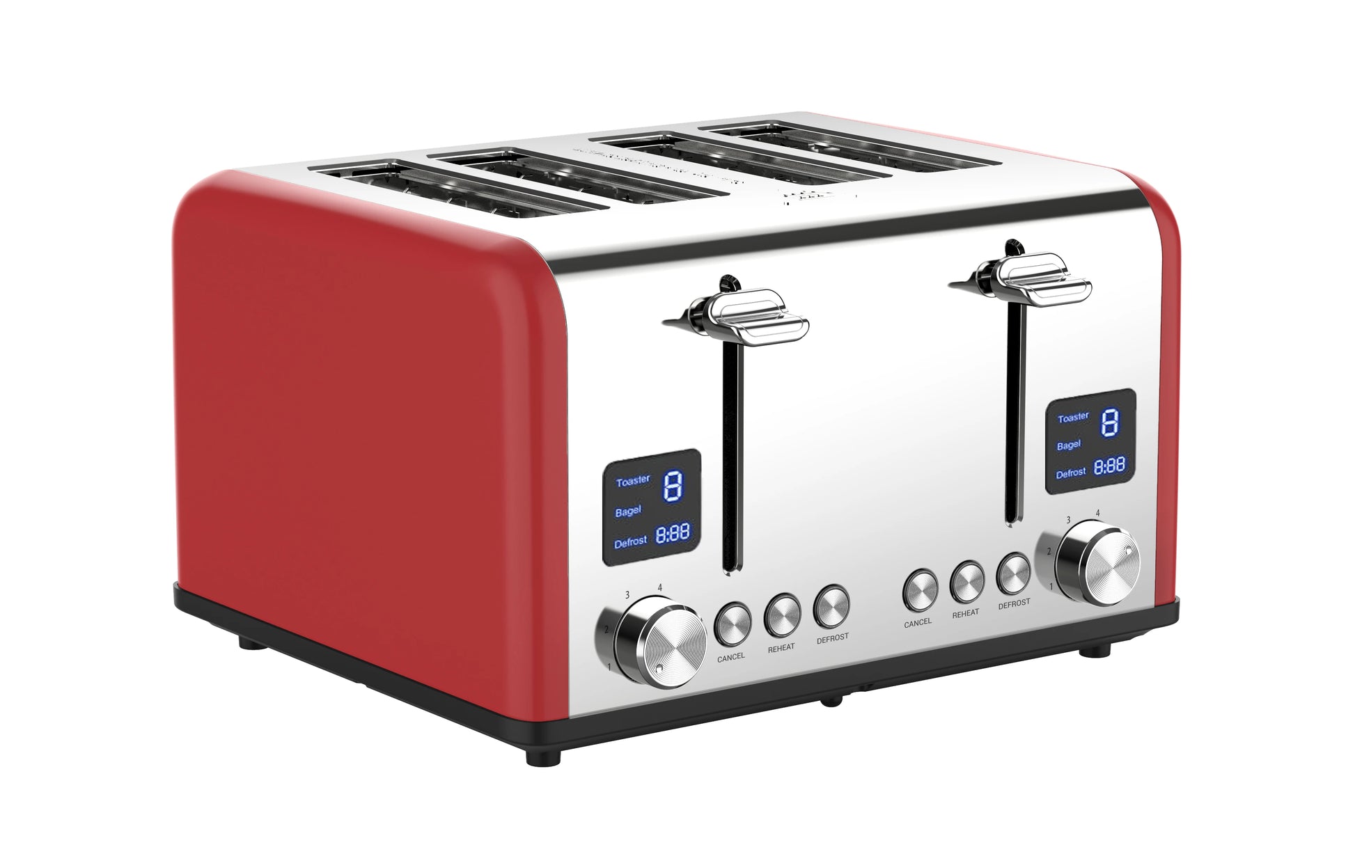 JMT-446282 Four-Slice Stainless Steel Electric Toaster with LED Display for Versatile Breakfast Preparation