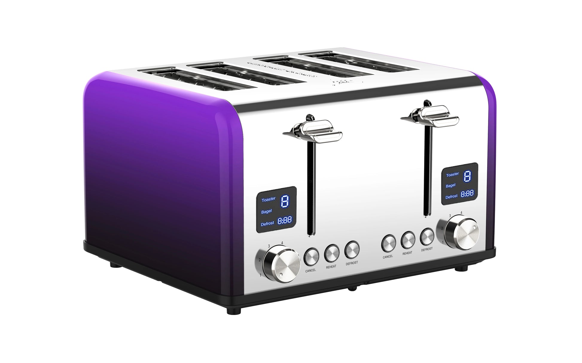 JMT-446282 Four-Slice Stainless Steel Electric Toaster with LED Display for Versatile Breakfast Preparation