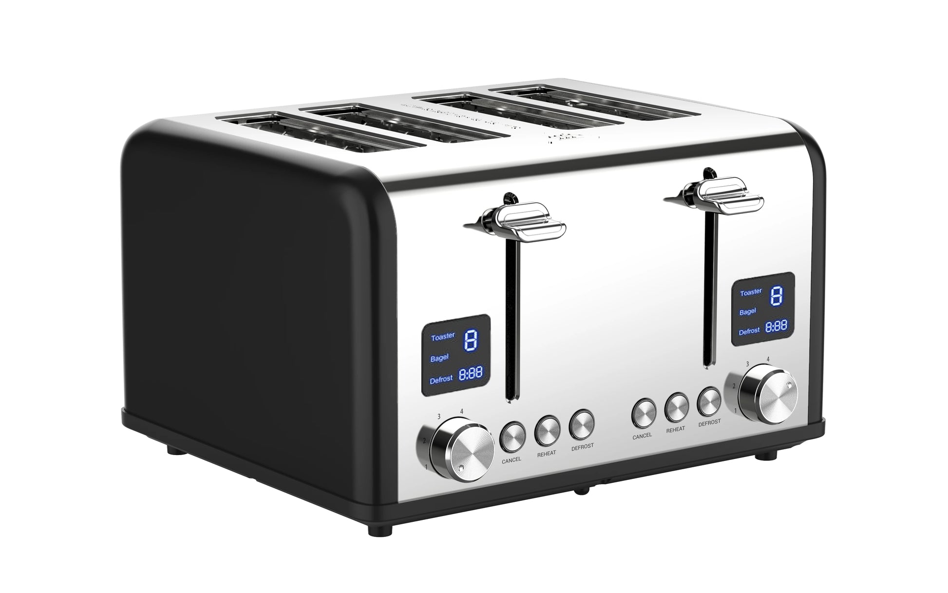 JMT-446282 Four-Slice Stainless Steel Electric Toaster with LED Display for Versatile Breakfast Preparation