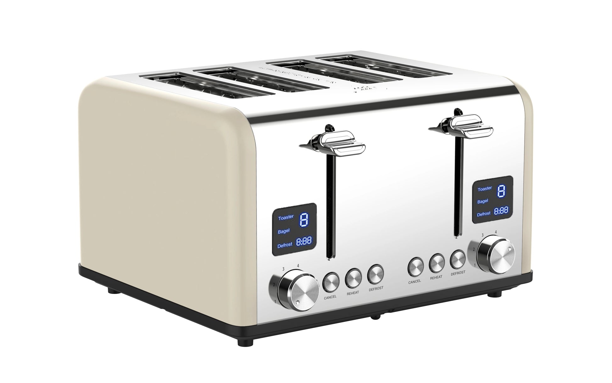 JMT-446282 Four-Slice Stainless Steel Electric Toaster with LED Display for Versatile Breakfast Preparation
