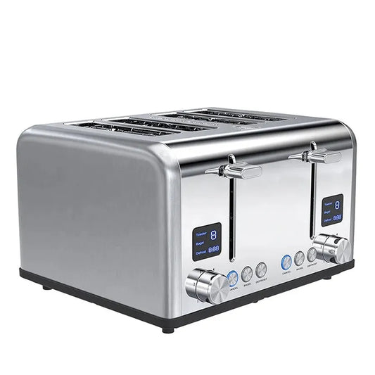 JMT-446282 Four-Slice Stainless Steel Electric Toaster with LED Display for Versatile Breakfast Preparation