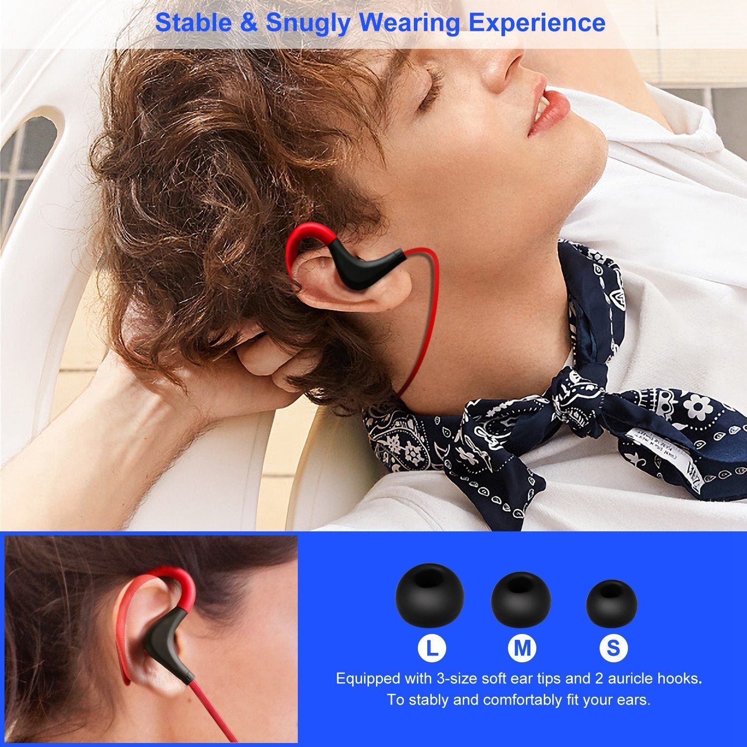 JMT-446474 Wireless Sport Earphones with Noise Cancellation, Sweatproof Design, and In-line Mic for Hands-Free Use