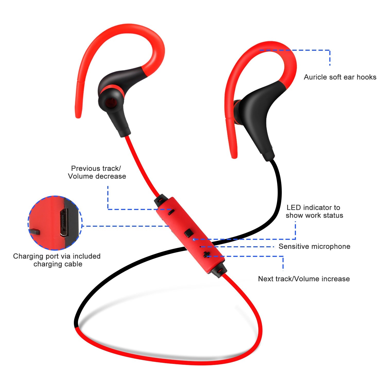 JMT-446474 Wireless Sport Earphones with Noise Cancellation, Sweatproof Design, and In-line Mic for Hands-Free Use