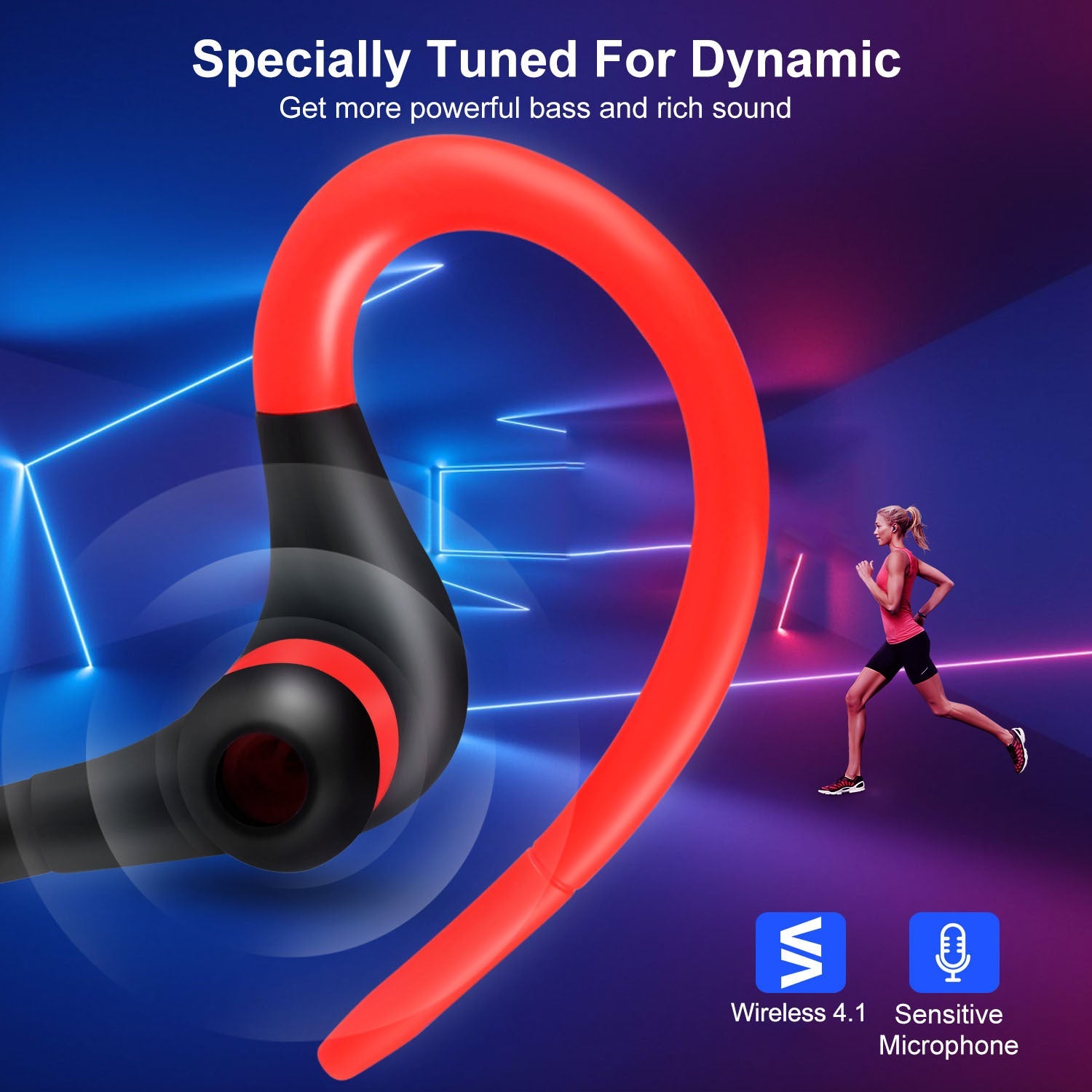 JMT-446474 Wireless Sport Earphones with Noise Cancellation, Sweatproof Design, and In-line Mic for Hands-Free Use