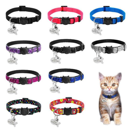 JMT-446666 Safety Breakaway Cat Collar with Quick Release Mechanism – Adjustable Flocking Fabric for Small Cats and Dogs, Includes Customizable ID Tag Bell