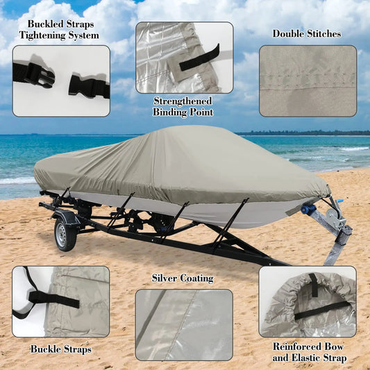 JMT-447114 Heavy Duty Waterproof Oxford Cloth Boat Cover for 17-19ft Long Boats, All-Weather Protection