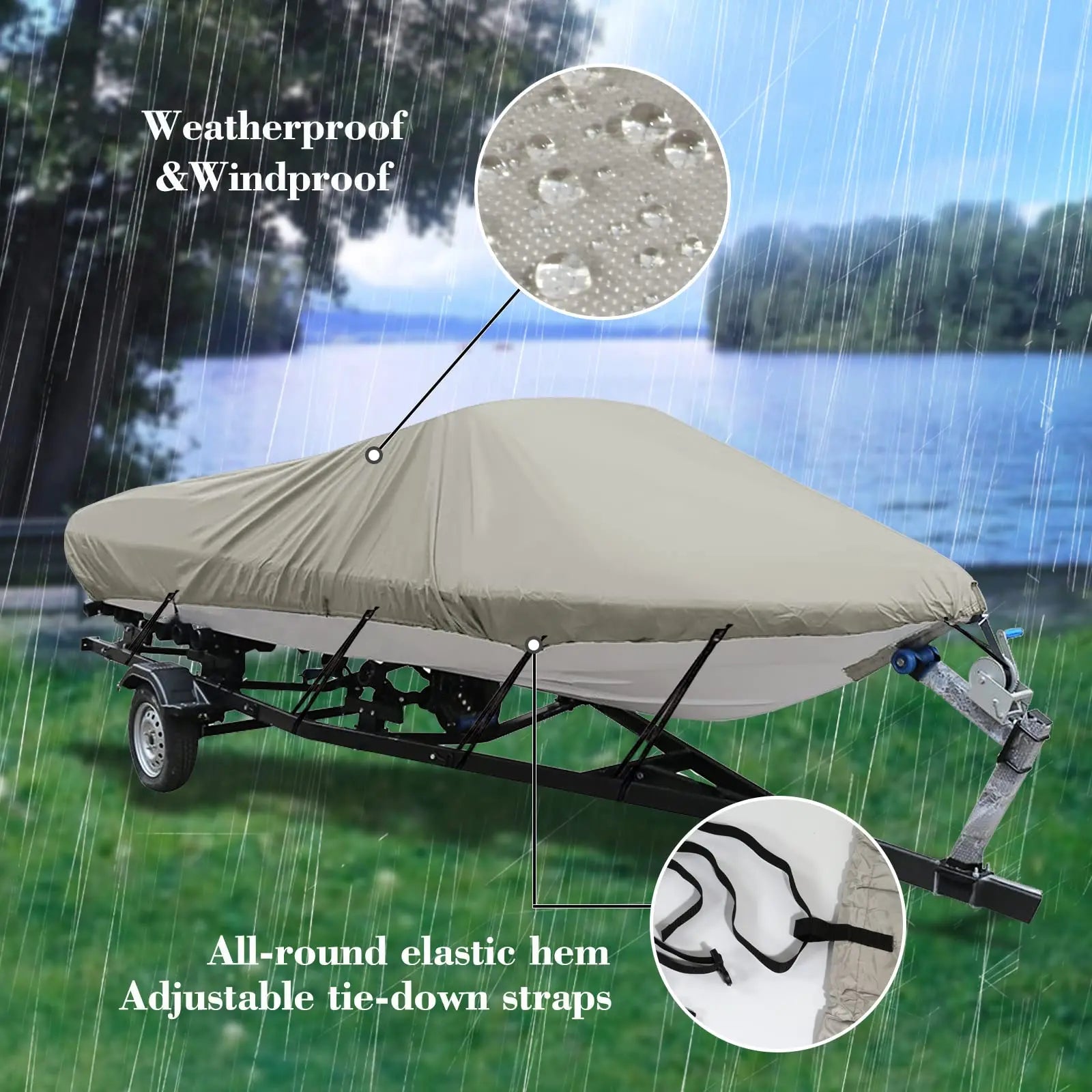 JMT-447114 Heavy Duty Waterproof Oxford Cloth Boat Cover for 17-19ft Long Boats, All-Weather Protection