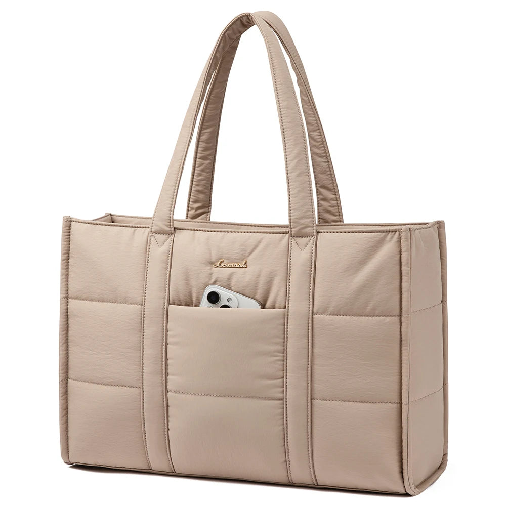JMT-447306 Quilted Puffer Laptop Tote Bag for 15.6-17.3 Inch Devices - Lightweight Travel Shoulder Bag for Work and Casual Use