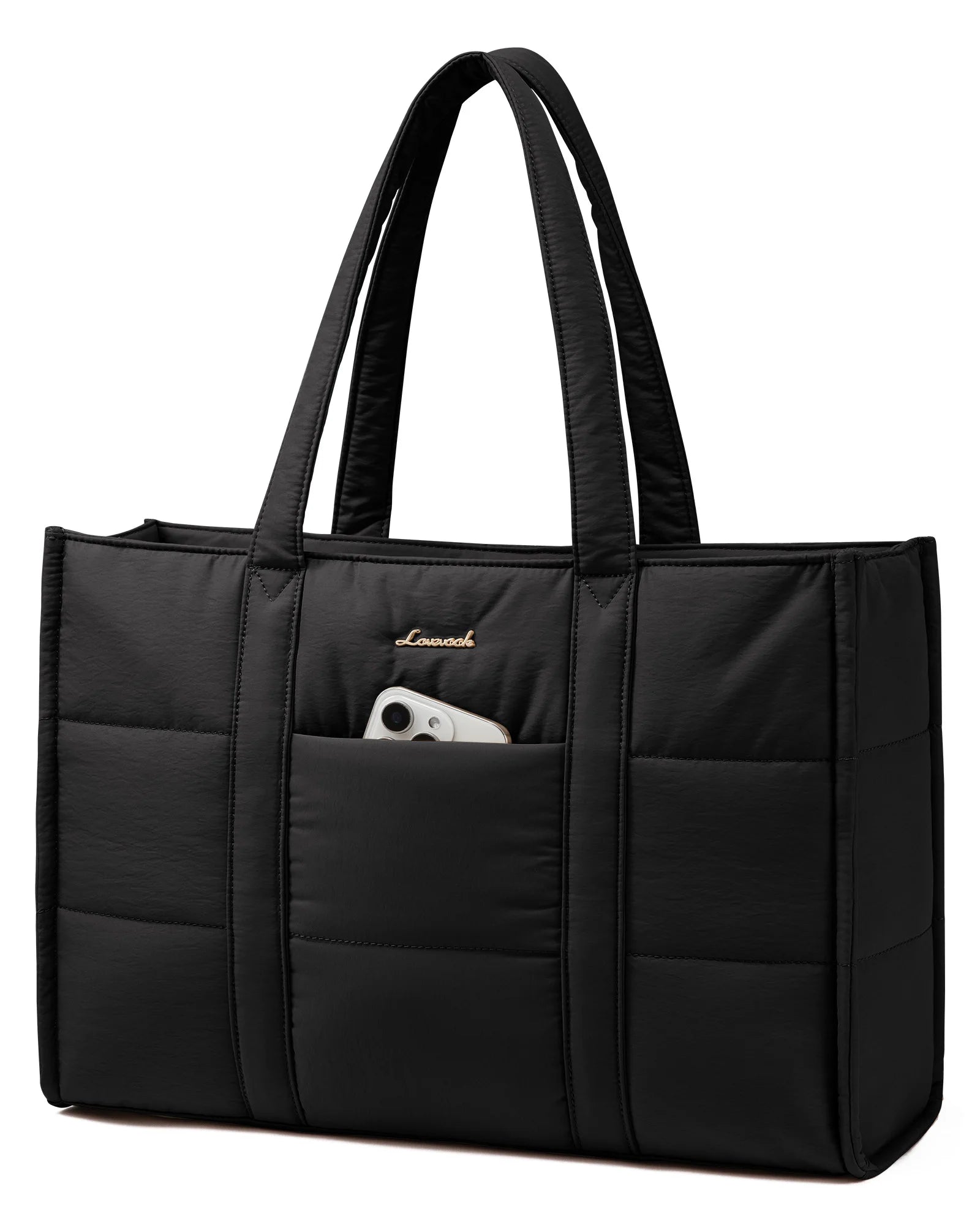 JMT-447306 Quilted Puffer Laptop Tote Bag for 15.6-17.3 Inch Devices - Lightweight Travel Shoulder Bag for Work and Casual Use