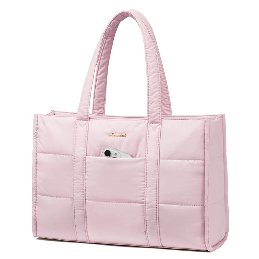 JMT-447306 Quilted Puffer Laptop Tote Bag for 15.6-17.3 Inch Devices - Lightweight Travel Shoulder Bag for Work and Casual Use