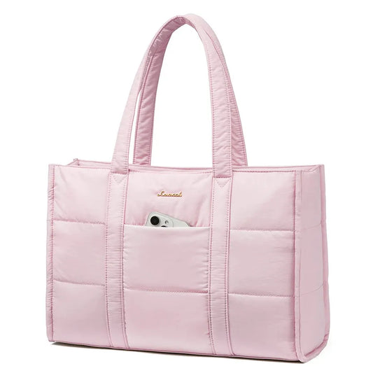JMT-447306 Quilted Puffer Laptop Tote Bag for 15.6-17.3 Inch Devices - Lightweight Travel Shoulder Bag for Work and Casual Use