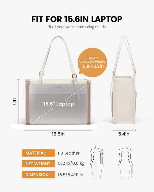 JMT-448458 Fashion PU Leather Laptop Tote Bag Set - Waterproof Business Briefcase for Office Use (15.6 inches)