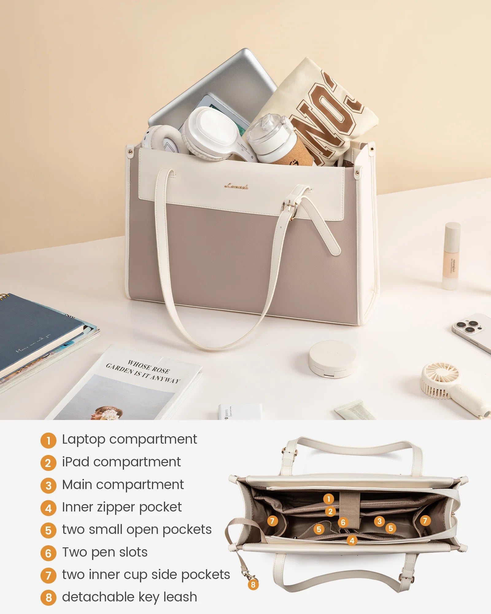 JMT-448458 Fashion PU Leather Laptop Tote Bag Set - Waterproof Business Briefcase for Office Use (15.6 inches)