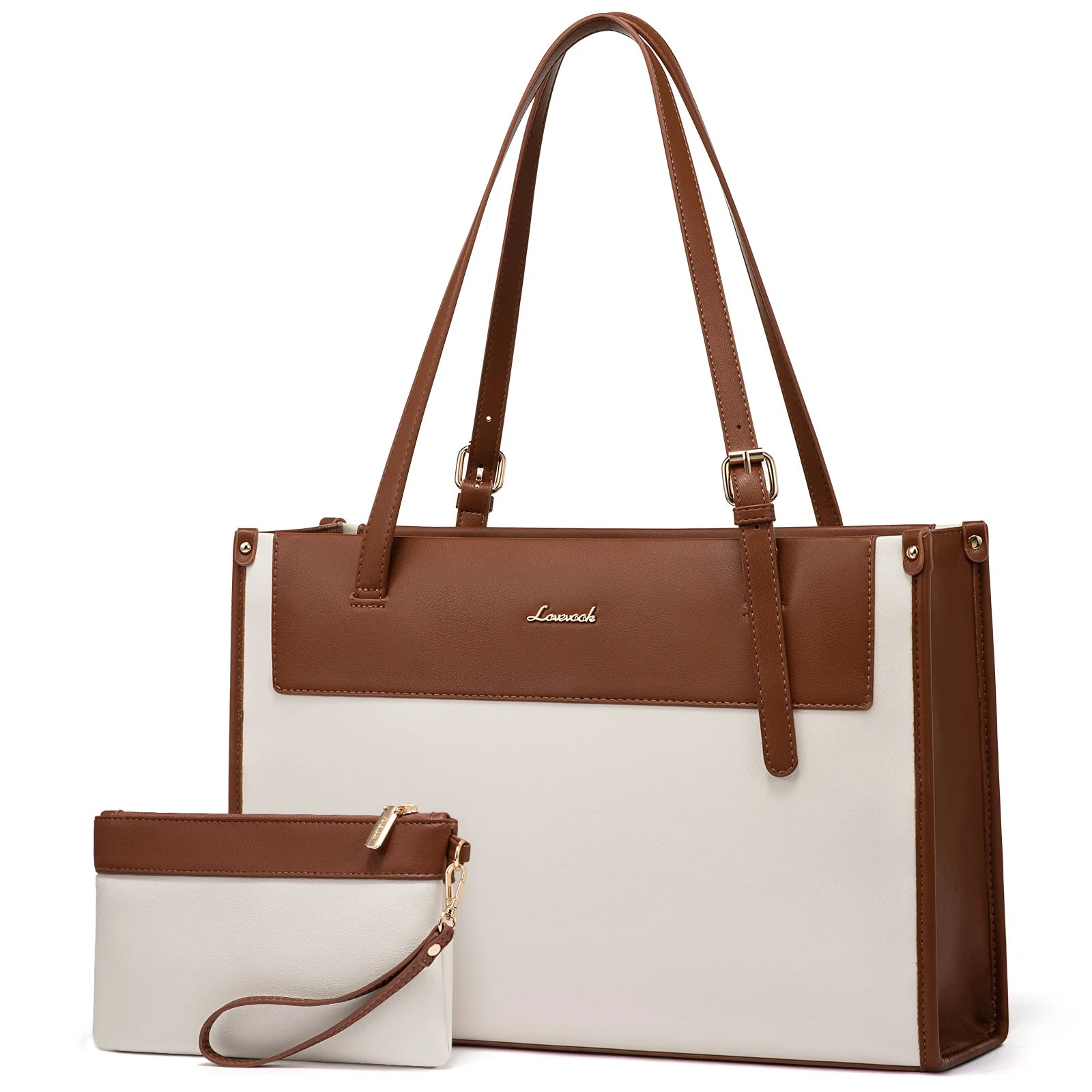 JMT-448458 Fashion PU Leather Laptop Tote Bag Set - Waterproof Business Briefcase for Office Use (15.6 inches)