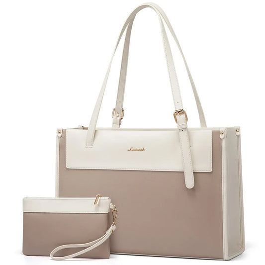 JMT-448458 Fashion PU Leather Laptop Tote Bag Set - Waterproof Business Briefcase for Office Use (15.6 inches)