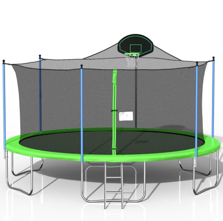 JMT-448522 16FT Trampoline with Basketball Stand and Safety Netting for Kids
