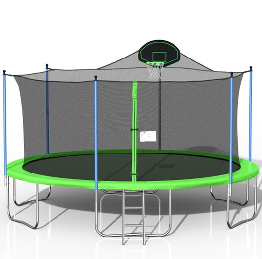 JMT-448522 16FT Trampoline with Basketball Stand and Safety Netting for Kids