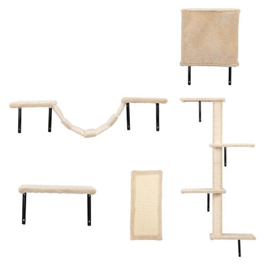 JMT-448650 Wall-Mounted Indoor Cat Tree Furniture Set with Scratch Board and Perches – 5 Pieces