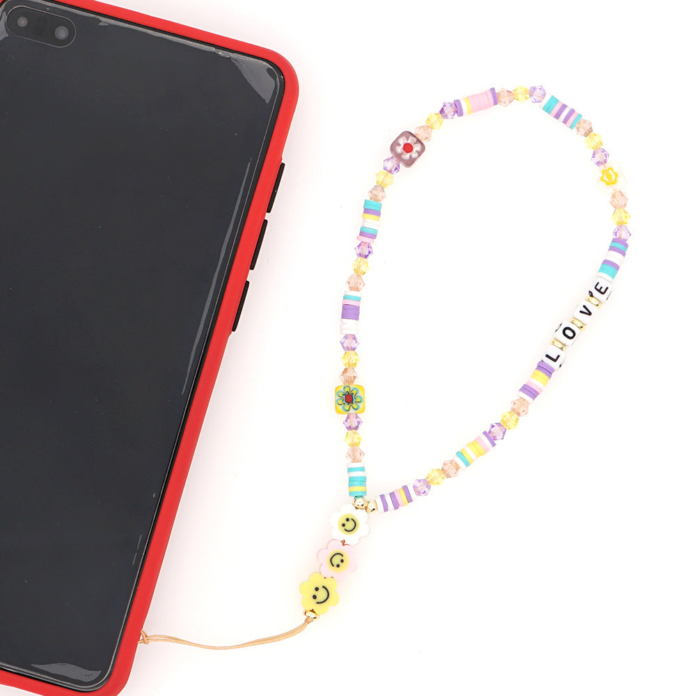 JMT-448970 Handmade Bohemian Soft Ceramic Phone Chain with Crystal and Beads
