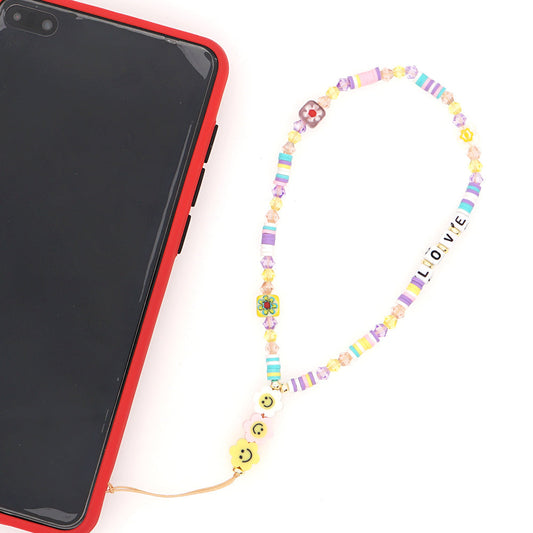 JMT-448970 Handmade Bohemian Soft Ceramic Phone Chain with Crystal and Beads