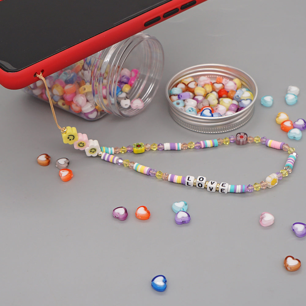 JMT-448970 Handmade Bohemian Soft Ceramic Phone Chain with Crystal and Beads