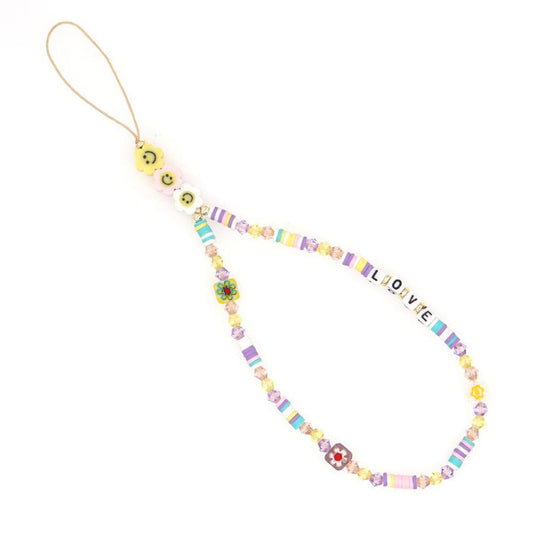 JMT-448970 Handmade Bohemian Soft Ceramic Phone Chain with Crystal and Beads