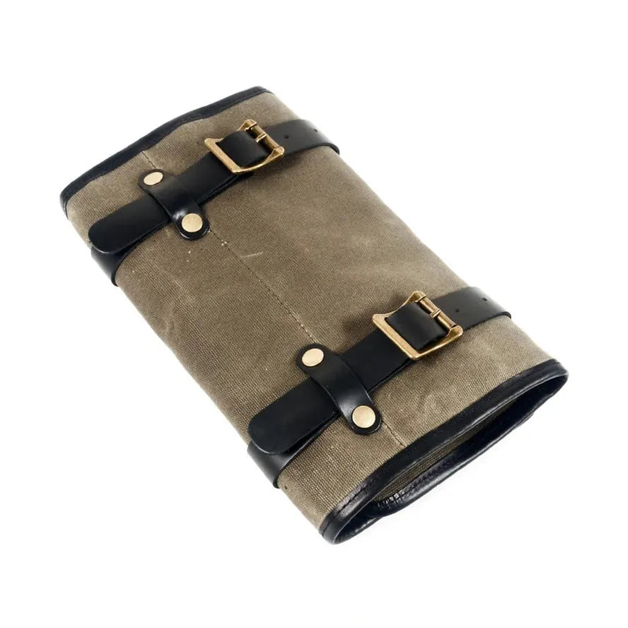 JMT-449162 Compact Motorcycle Repair Tool Bag in Cotton Canvas and Leather with Zipper Closure