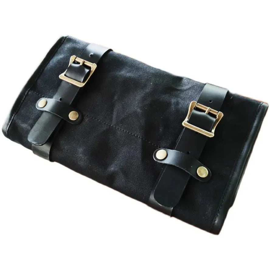 JMT-449162 Compact Motorcycle Repair Tool Bag in Cotton Canvas and Leather with Zipper Closure